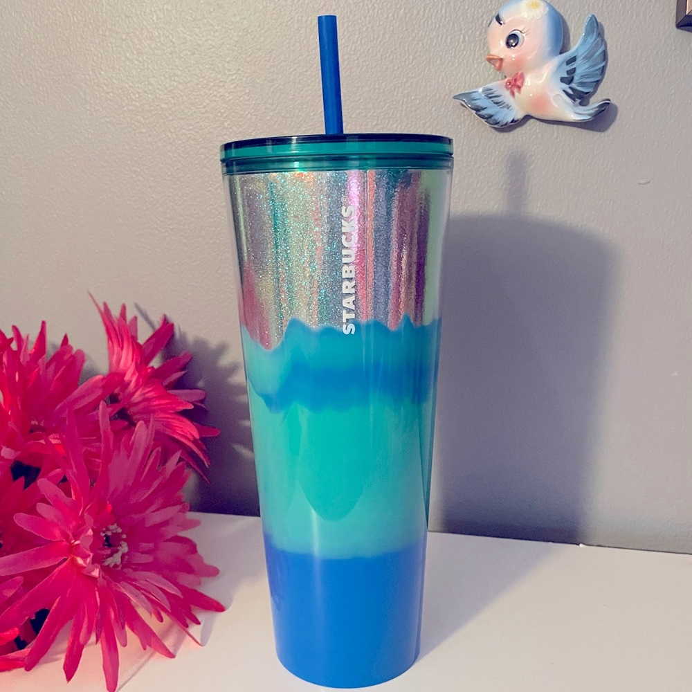 NWT RARE✨Starbucks Silver Holographic Green Blue Ombré (Ombre) Venti Tumbler Cup